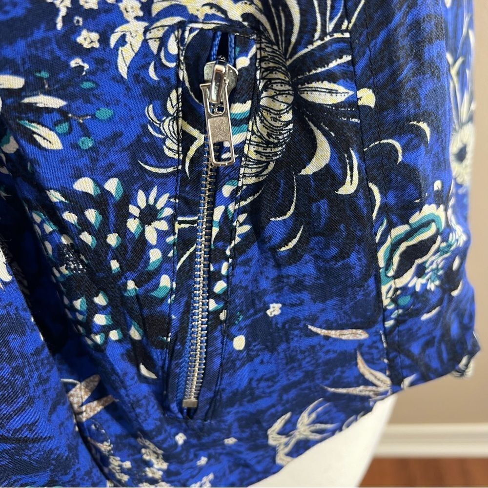 Jaase Boho Floral Cropped Bomber Moto Ruffel Jacket NWT Satin Feel Blue Size M. - Picture 4 of 11